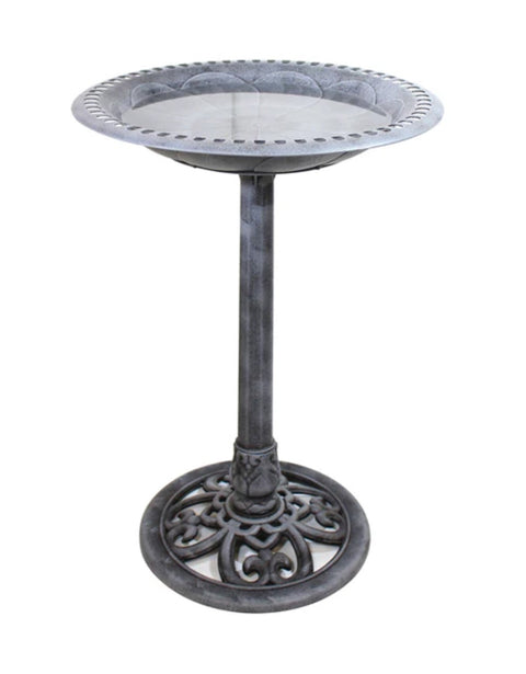 New - Birdbath - Polyresin - Antique Silver