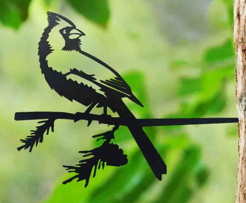 New - Cardinal Metal Bird Silhouette Tree Stake