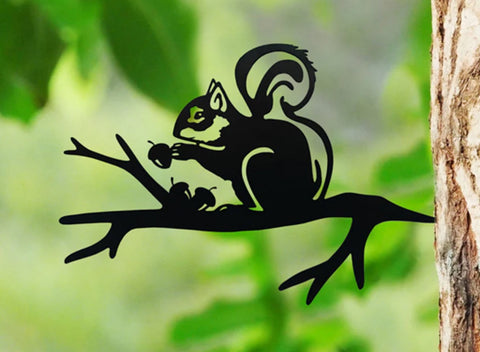 New - Squirrel Metal Silhouette Tree Stake