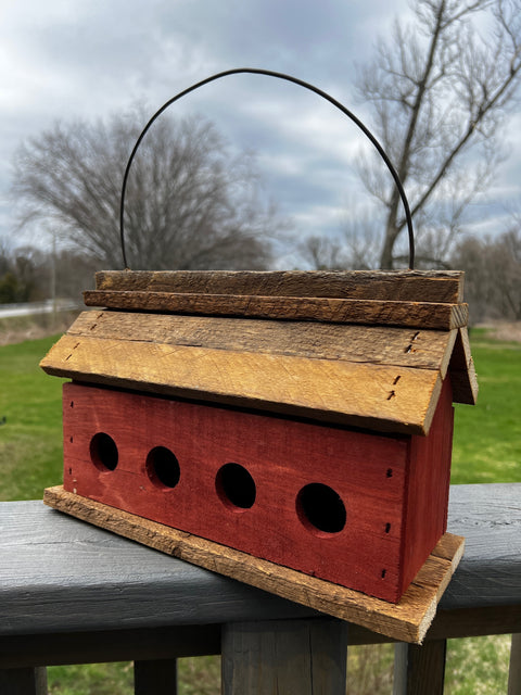 🇨🇦 Canadian Made - Nesting Box - 4 Hole - Solid Wood Birdhouse - Red Wash