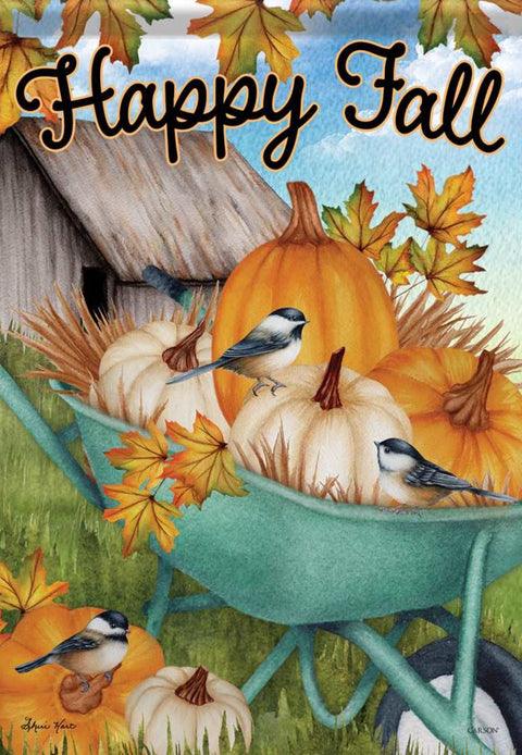 Happy Fall Wheelbarrow - Fall Garden Flag