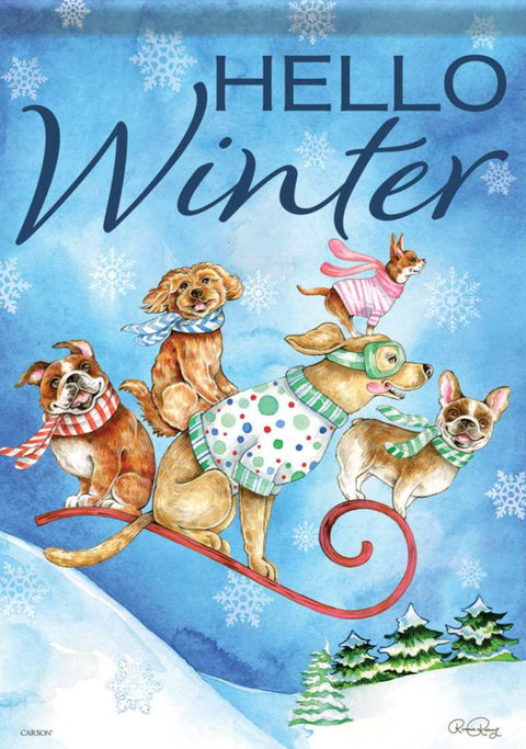 Hello Winter Sled Dogs - Winter Garden Flag