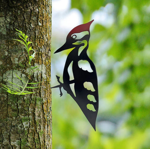 New - Woodpecker Metal Bird Silhouette Tree Stake