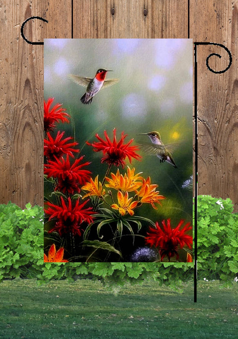 Drapeau de jardin Colibris sur fleurs de mélisse