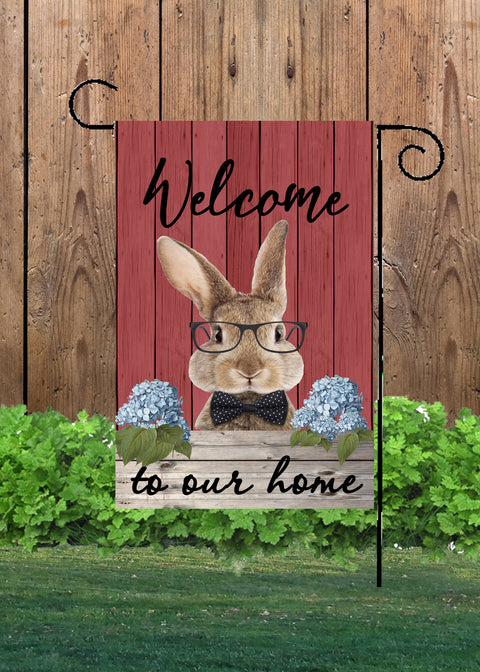 Welcome Bunny with Glasses Garden Flag