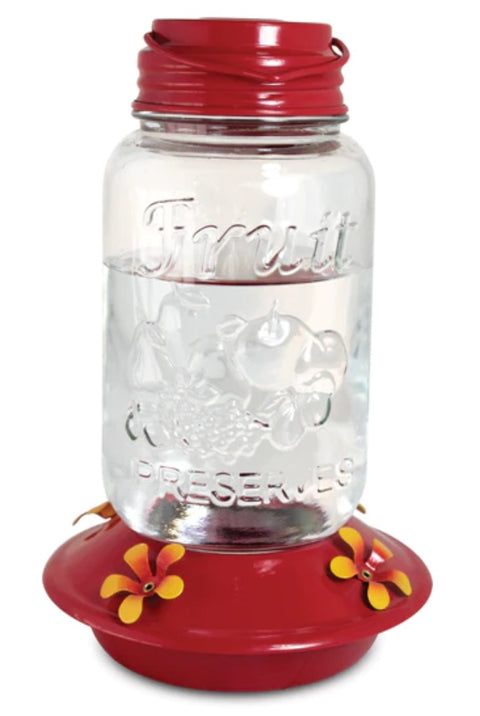 Mason Jar Style Glass Hummingbird Feeder