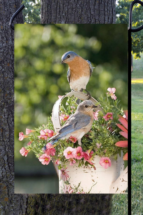 Birds on Watering Can Garden Flag