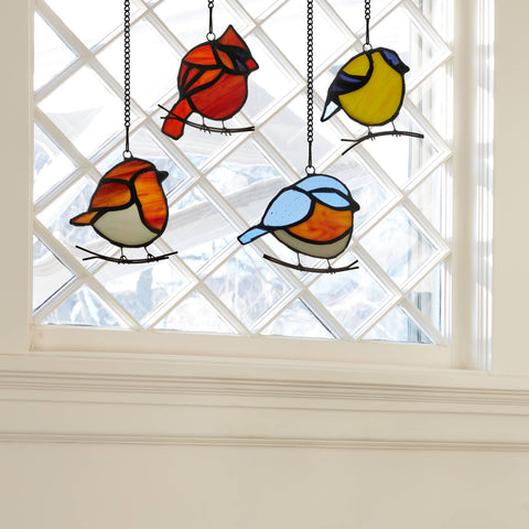 NEW - Stained Glass Window Panel Set - Bird Quartet 4.5"H