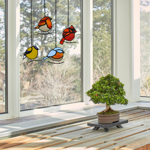 NEW - Stained Glass Window Panel Set - Bird Quartet 4.5"H