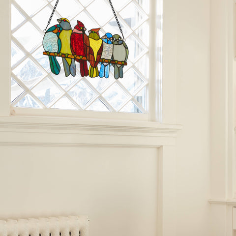 NEW - Stained Glass Window Panel - Birds in Love - 15"W