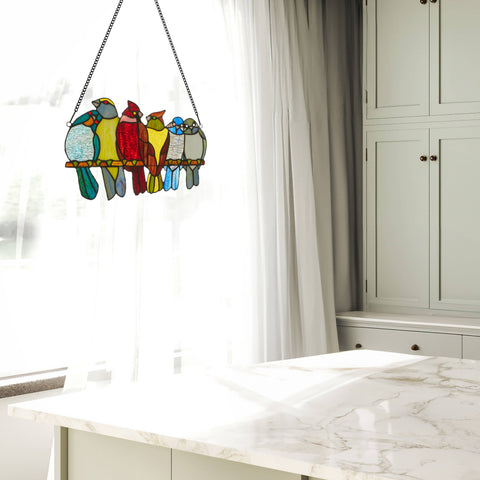 NEW - Stained Glass Window Panel - Birds in Love - 15"W