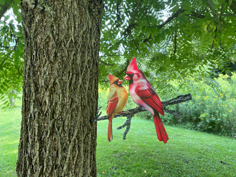 New - Woodland Creatures - Kissing Cardinals Tree Stake