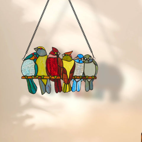 NEW - Stained Glass Window Panel - Birds in Love - 15"W