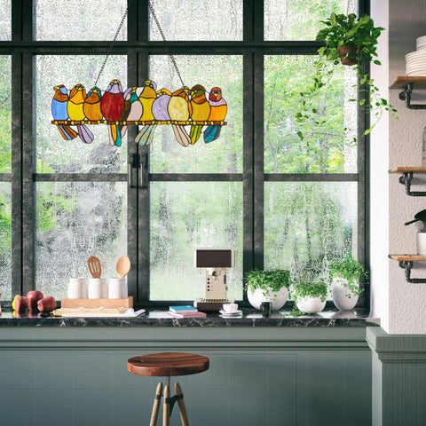 NEW - Stained Glass Window Panel - Marisol Multicolor Birds Stained Glass Window Panel 9.5"H