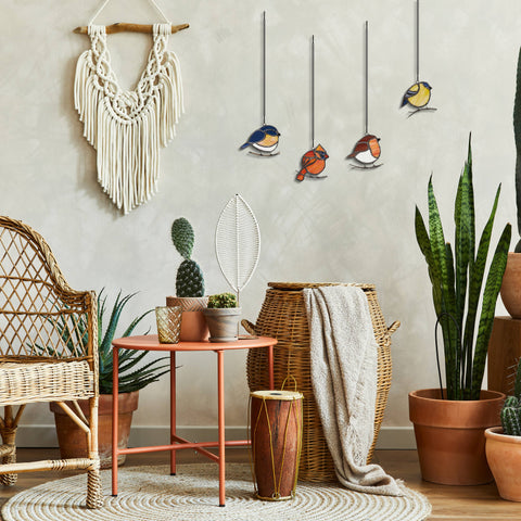 NEW - Stained Glass Window Panel Set - Bird Quartet 4.5"H