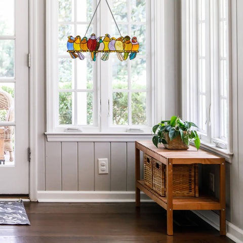 NEW - Stained Glass Window Panel - Marisol Multicolor Birds Stained Glass Window Panel 9.5"H