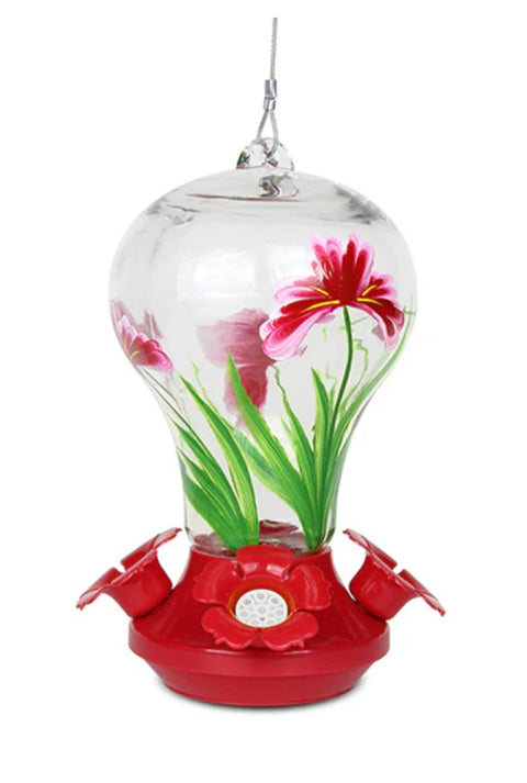 NEW - Flower Design Glass Hummingbird Feeder
