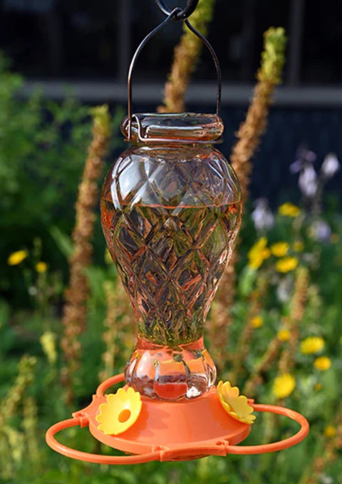 NEW - Orange Jewel Glass Oriole Bird Feeder