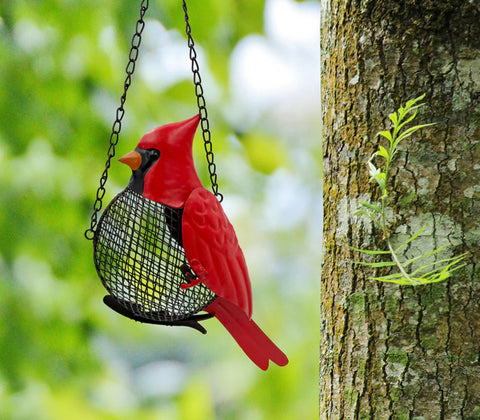 New - Hanging Metal Red Cardinal Bird Feeder