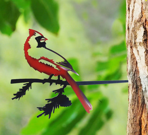 New - Red Cardinal Metal Bird Silhouette Stake