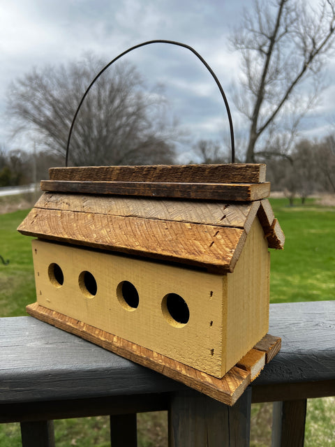 New - 4 Hole Nesting Box - Solid Wood Birdhouse - Beige Wash