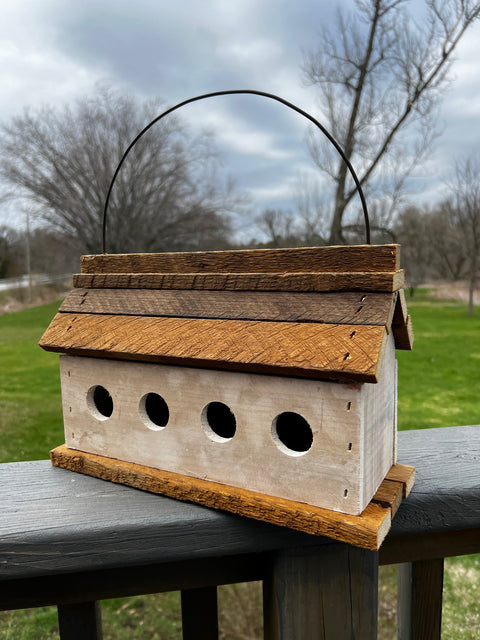 New - 4 Hole Nesting Box - Solid Wood Birdhouse - White Wash