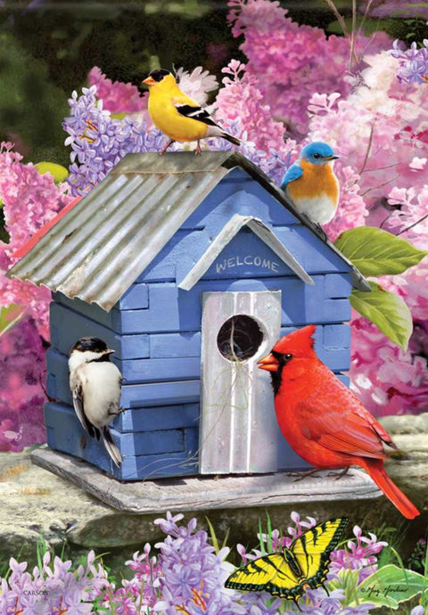 New - Bright Birdhouse - Spring Garden Flag