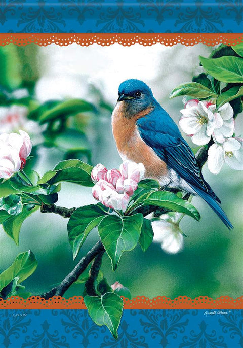 Drapeau de jardin oiseau bleu fleur de pommier