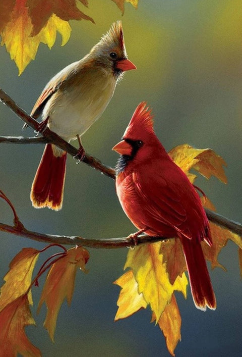 Male Female Cardinals - Fall Garden Flag