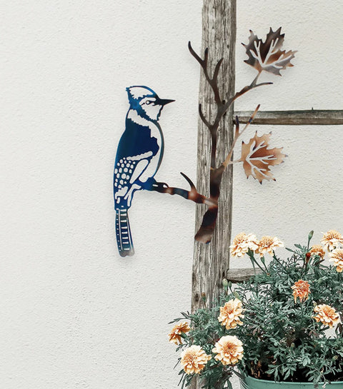 New - Blue Jay on a Branch - Metal Wall Art