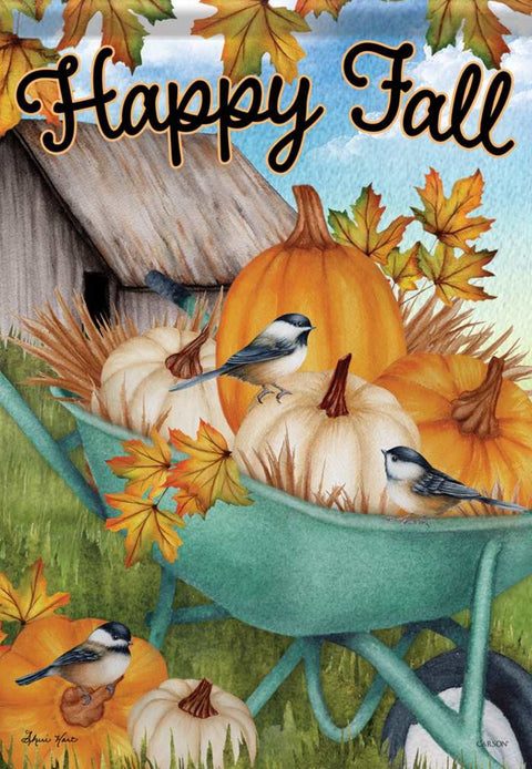 Brouette Happy Fall - Drapeau de jardin d'automne