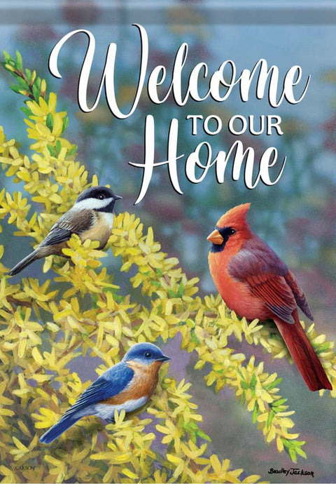 New - Forsythia Songbirds - Spring Garden Flag