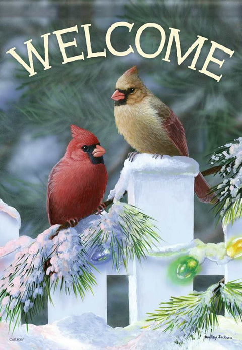 Welcome Holiday Cardinals - Winter Garden Flag