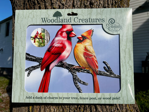 New - Woodland Creatures - Kissing Cardinals Tree Stake