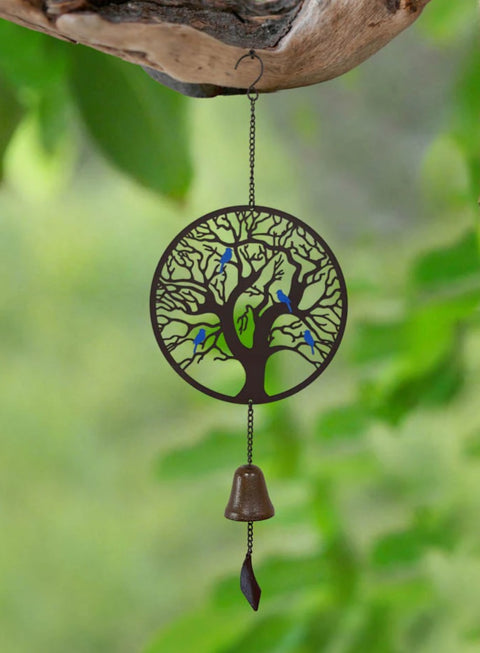 New - Metal Blue Jay Tree of Life Hanging Bell (Wind Chime)