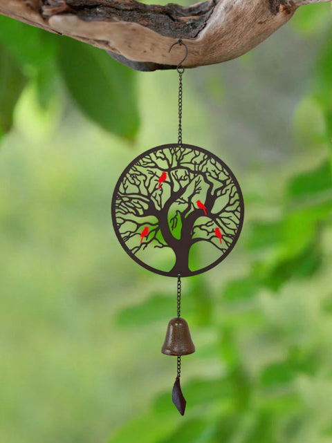 New - Metal Cardinal Tree of Life Hanging Bell (Wind Chime)