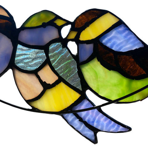 New - Stained Glass Window Panel - Peyton Blue Three Birds 4.5"H