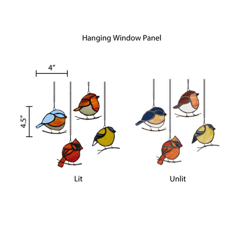 NEW - Stained Glass Window Panel Set - Bird Quartet 4.5"H
