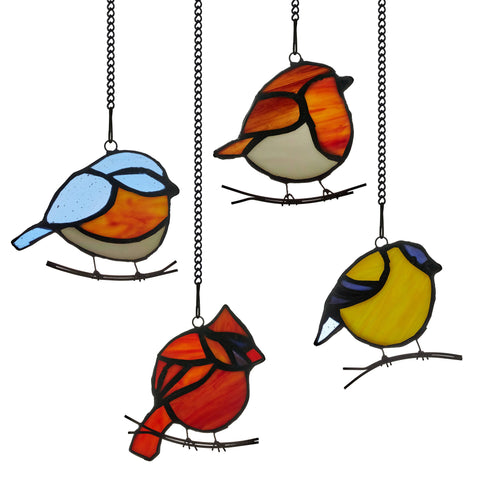 NEW - Stained Glass Window Panel Set - Bird Quartet 4.5"H