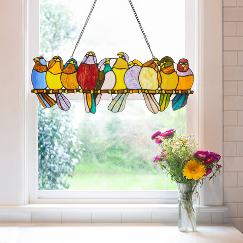 NEW - Stained Glass Window Panel - Marisol Multicolor Birds Stained Glass Window Panel 9.5"H