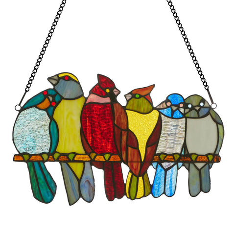 NEW - Stained Glass Window Panel - Birds in Love - 15"W