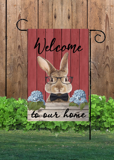 Welcome Bunny with Glasses Garden Flag