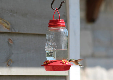 Mason Jar Style Glass Hummingbird Feeder