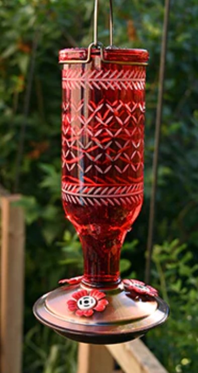 Vintage Bottle Style Glass Hummingbird Feeder