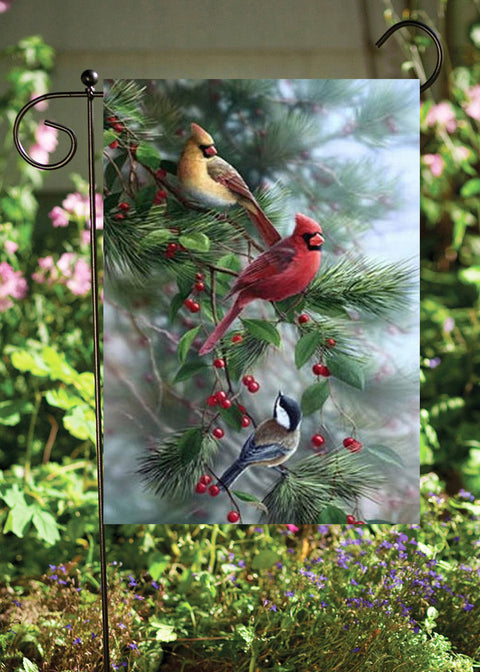 Birds on Berry Branch - Winter Garden Flag